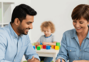 parents looking over paperwork