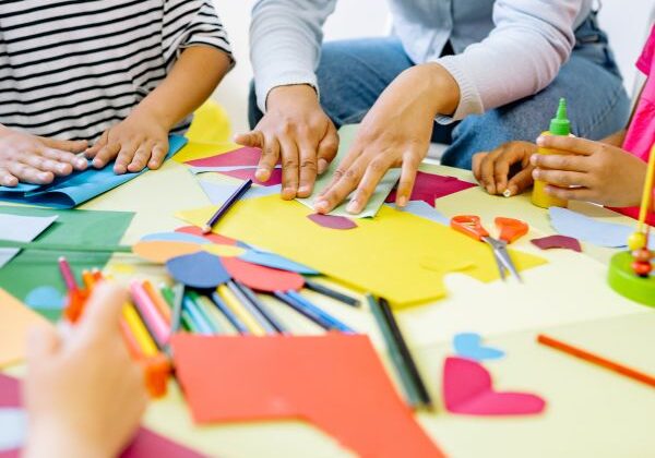 kids working with paper and craft materials